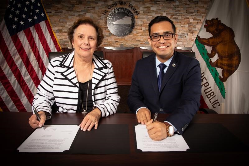 Mayor Yxstian Gutierrez and Susan Smith, President of the Moreno Valley Unified School Board.