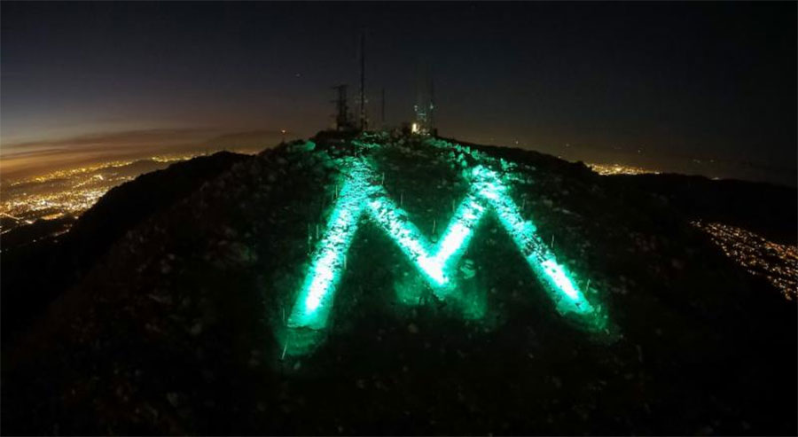 the "M" lit green